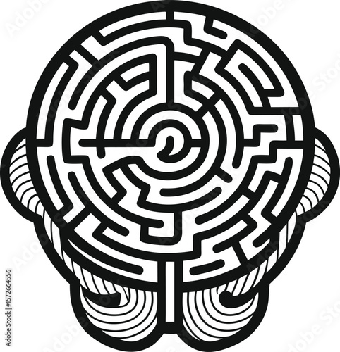 Conceptual Vector Art of a Maze Turning into a Head