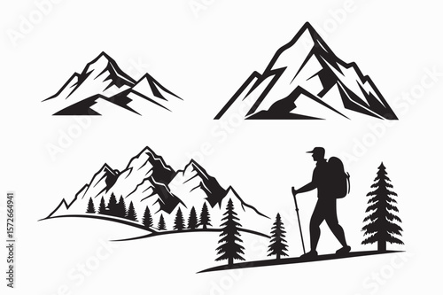 mountain icon set silhouette vector