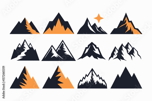 mountain icon set silhouette vector