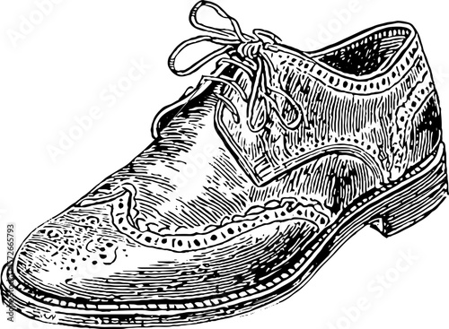 Vintage black and white engraving of classic cobbler shoe - hand drawn retro illustration for design