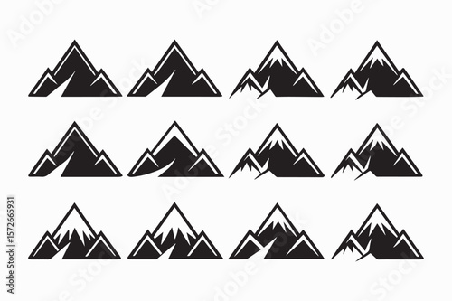 mountain icon set silhouette vector