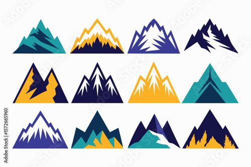 mountain icon set silhouette vector