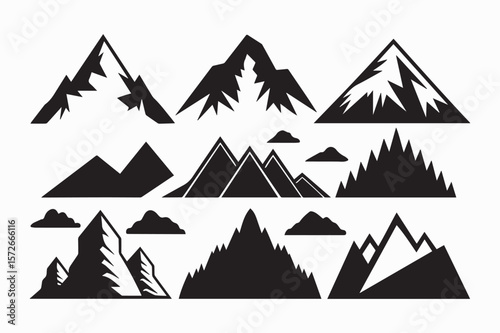 mountain icon set silhouette vector