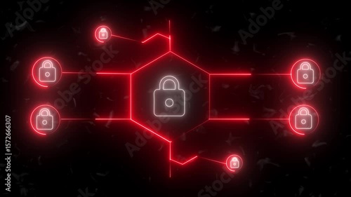 Lock  Network neon Growth Strategy with Centralized Data Visualization om the black background.
