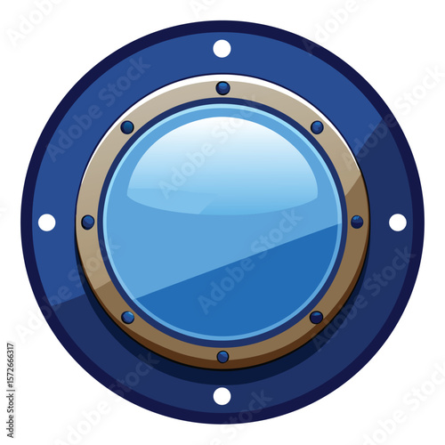 Circular Porthole Window with Navy Blue Frame and Glossy Glass