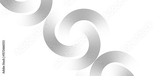Minimalist silver curved line shapes forming swirls on white abstract background.