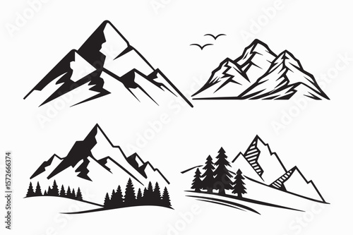 mountain icon set silhouette vector