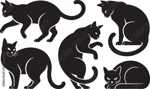 Charming collection of cute cat poses in silhouette style