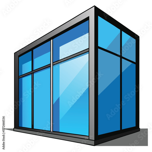 Tall Floor-to-Ceiling Window with Charcoal Gray Frame and Blue Glass