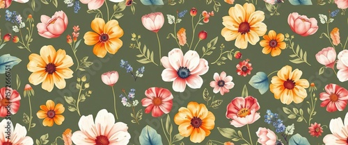 Earthy whimsical watercolor floral seamless pattern Modern Scandi style, perfect for spring/summer home decor,  style,  earthy