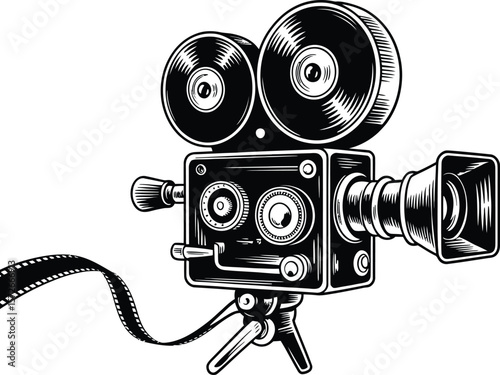 Vintage film camera with reel of film on white background vector illustration