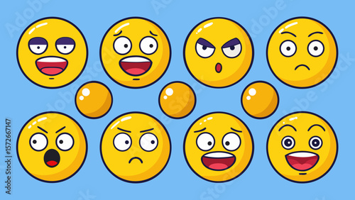 Cartoon Emoji Icons – Simple Yellow Faces with Emotions