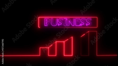 Business text  and business group animation with neon line on blue color on black background. 4k animation.
