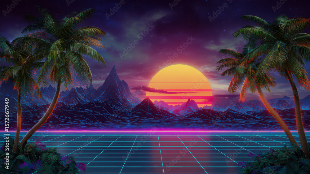 Fototapeta premium Tropical sunset with palm trees