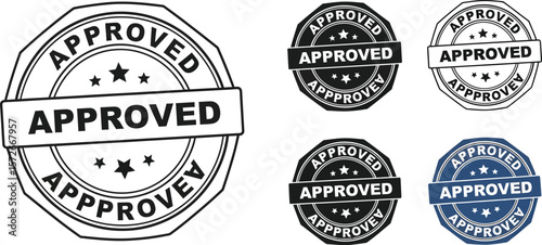 Approved stamp vector set for business documents and official confirmation
