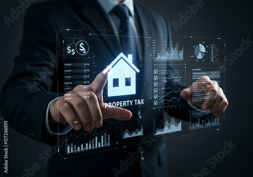 Person interacting with property tax data real estate