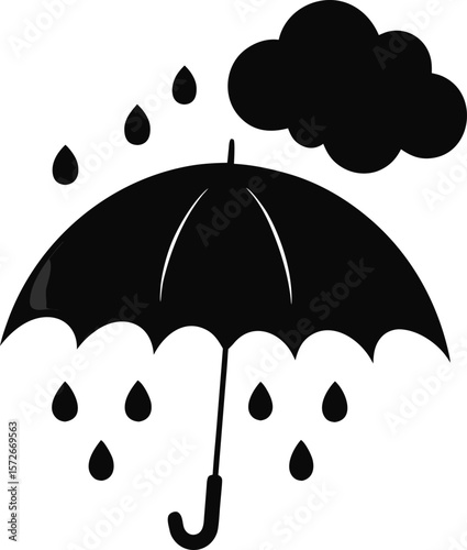 Floating Umbrella with Thought Drops White Vector Art