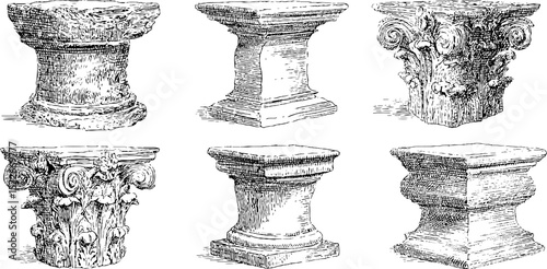 Vintage architectural column capitals illustration set for design and decor