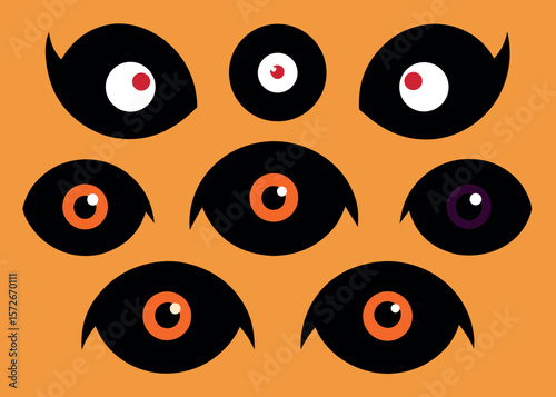 Vector art of a set of cartoon eyes with orange and red irises creates a spooky and halloweenthemed design