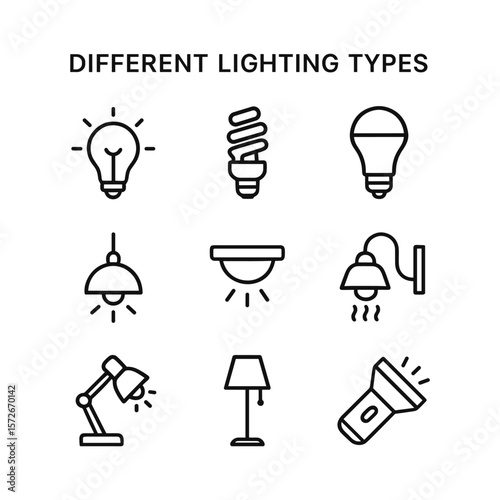 Modern lighting vector icons collection. Outline symbols. Line design