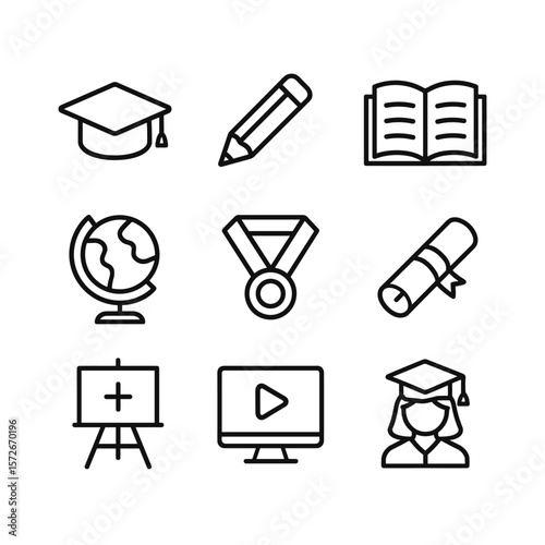 Academic education vector icons collection. Outline symbols. Line design