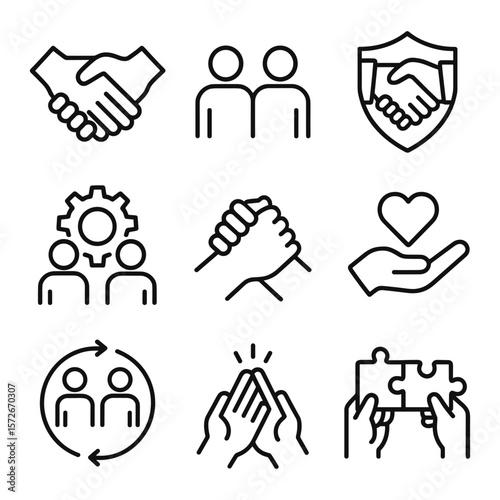 Business collaboration vector icons set. Outline symbols. Line design