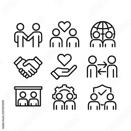 Alliance and cooperation vector icons. Outline symbols. Line design