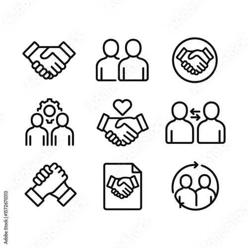 Corporate partnership vector icons. Outline symbols. Line design