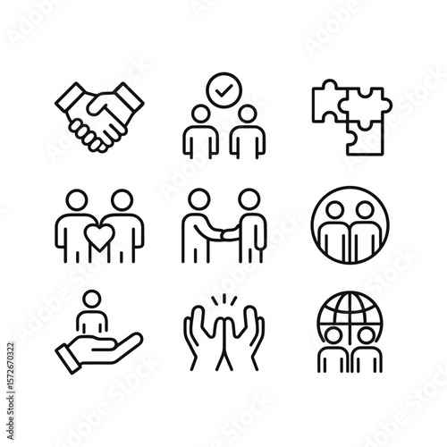 Team collaboration vector icons. Outline symbols. Line design