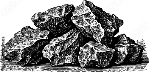 Vintage hand-drawn engraving of coal chunk pile illustration