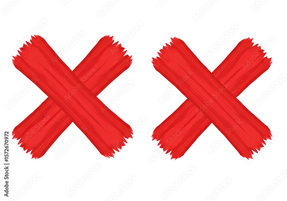 Obraz premium Two red cross marks indicate rejection, error, or cancellation on a transparent background