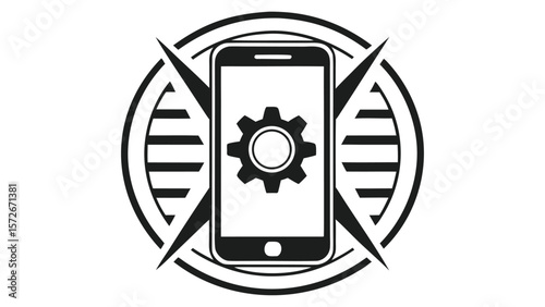 Modern mobile phone repair service logo design with tech elements
