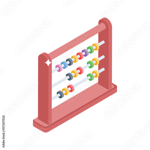 Well designed isometric icon of abacus with wooden frame