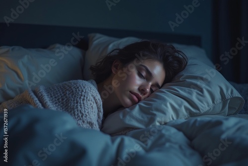 Young gen z woman cannot sleep insomnia late at night. Can't sleep. Sleep apnea or stress. Sleep disorder concept with copy space