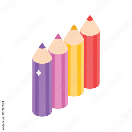 A customizable isometric icon of sharpened colour pencils pack