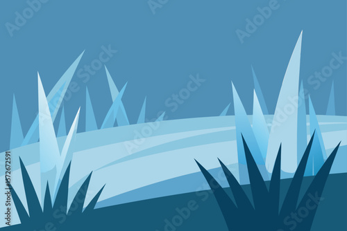 Frozen Grassland At Early Winter Morning With Frost Covered Ground