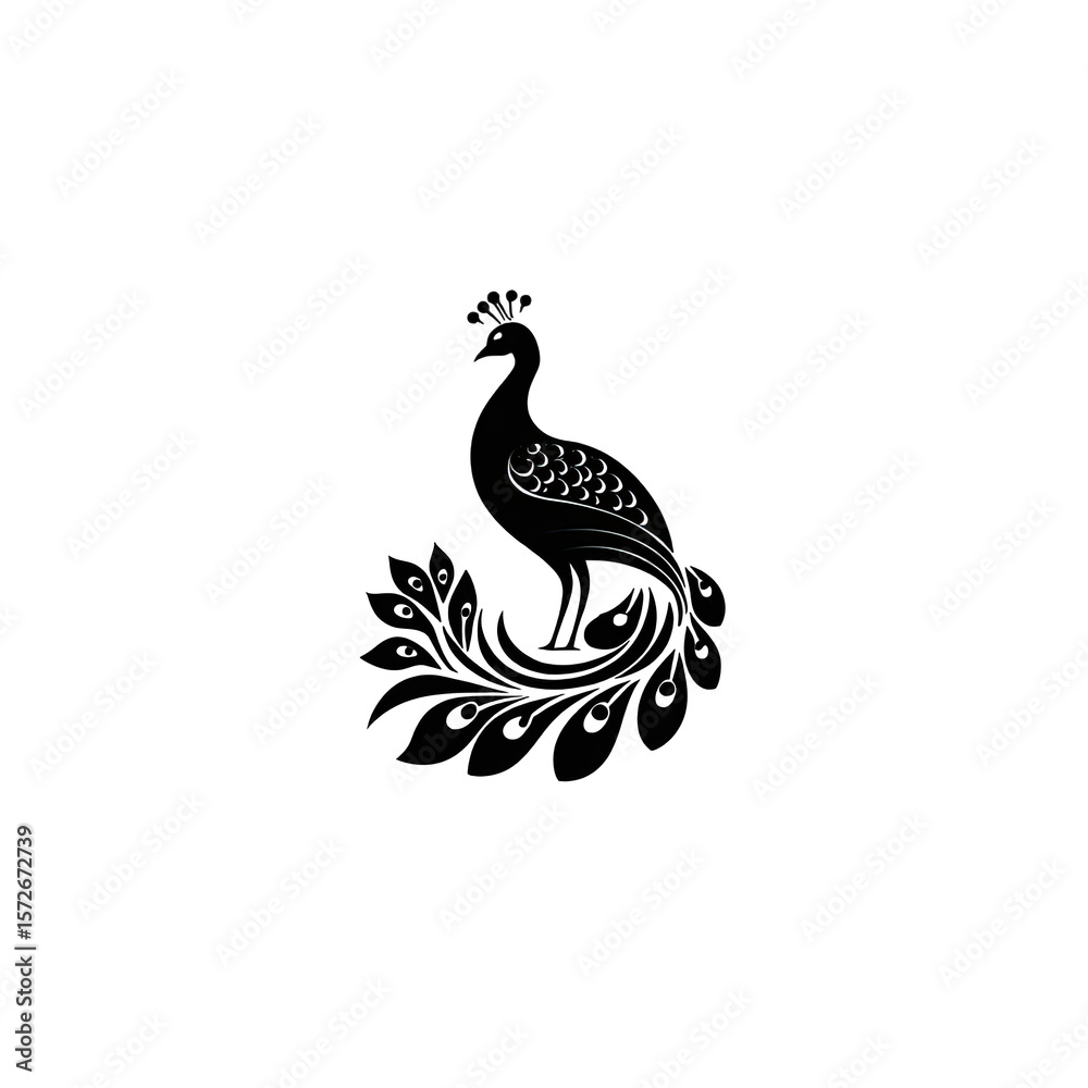 Fototapeta premium Silhouette of a peacock, dark and detailed, with tiny jewels