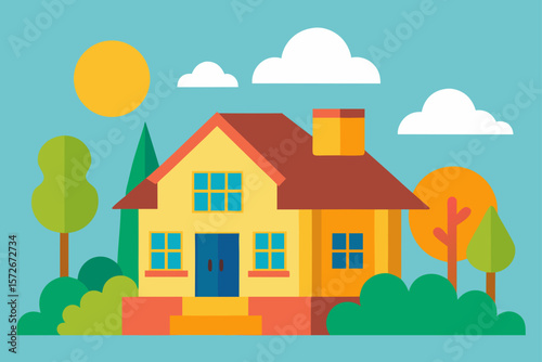 Charming Suburban House Dream Home Illustration