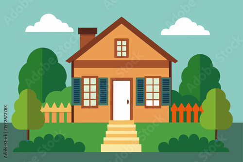 Charming Suburban House Dream Home Illustration