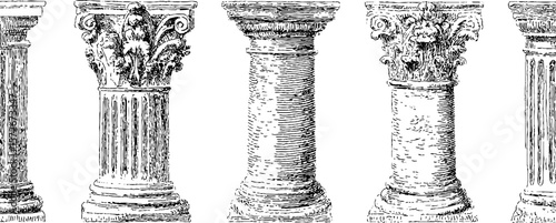 Vintage column jamb sketch illustration set for architectural design