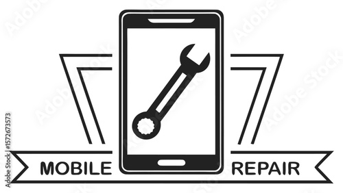 Modern mobile phone repair service logo with clean lines and vibrant colors
