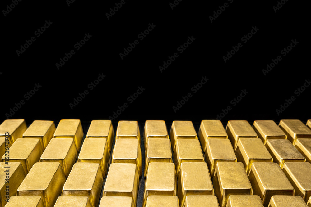 Obraz premium Bank gold bars, national gold reserv holdings concept. Savings and investments, business and finance