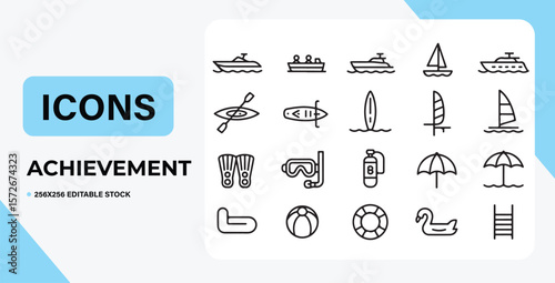 Modern Icons Collection: Diverse vector icons of leisure activities in a clean and minimalist style suitable for web design, application, or print use, offering a visual directory.