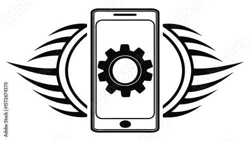 Modern mobile phone repair service logo with abstract circuitry elements