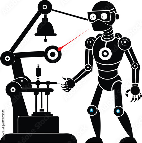 Robotic Surgeon Operating with Lasers Vector Black
