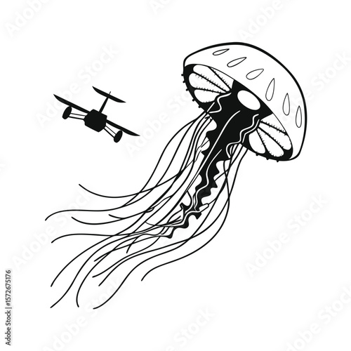 Tech Jellyfish Drone with Fiber Optics Vector Black