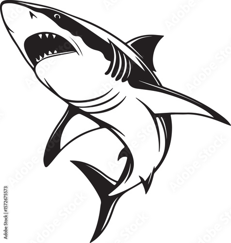 Stylized shark vector illustration, presenting a bold silhouette that captures the essence of the marine predator