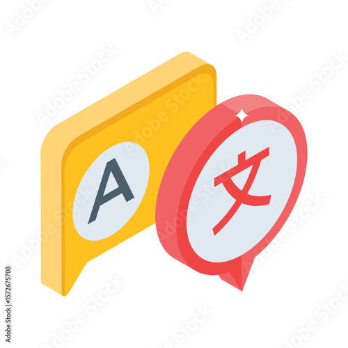 A premium isometric icon showing language learning