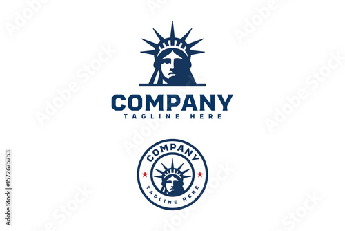 Minimalist logo featuring the Statue of Libertys head in bold monochrome style. Ideal for patriotic branding, civic organizations, or American identity campaigns.