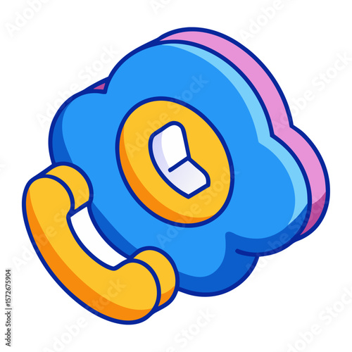 Blue cloud with yellow phone receiver and clock vector